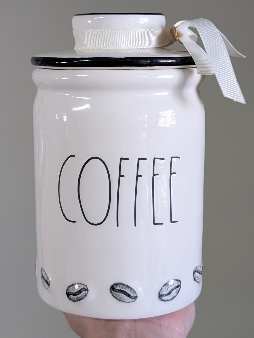 Rae Dunn COFFEE Canister with Embossed Coffee Bean Design and Black Lined Rim 🫘